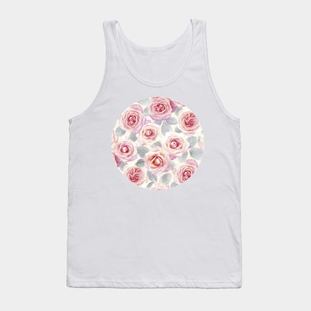 Mauve and Cream Painted Roses Tank Top by micklyn